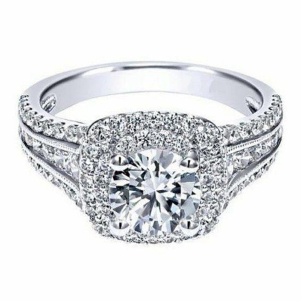 NEW 925 Sterling Silver Diamond Double Halo Ring - Picture 4 of 5